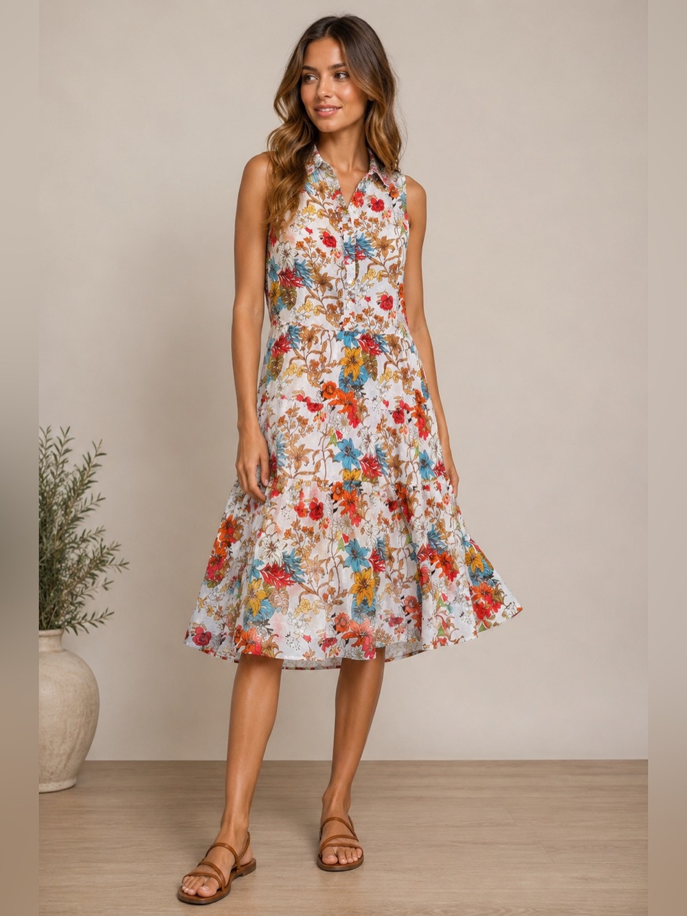 Kori Floral‎ Tiered Sleeveless Mini Dress Size Small Boho